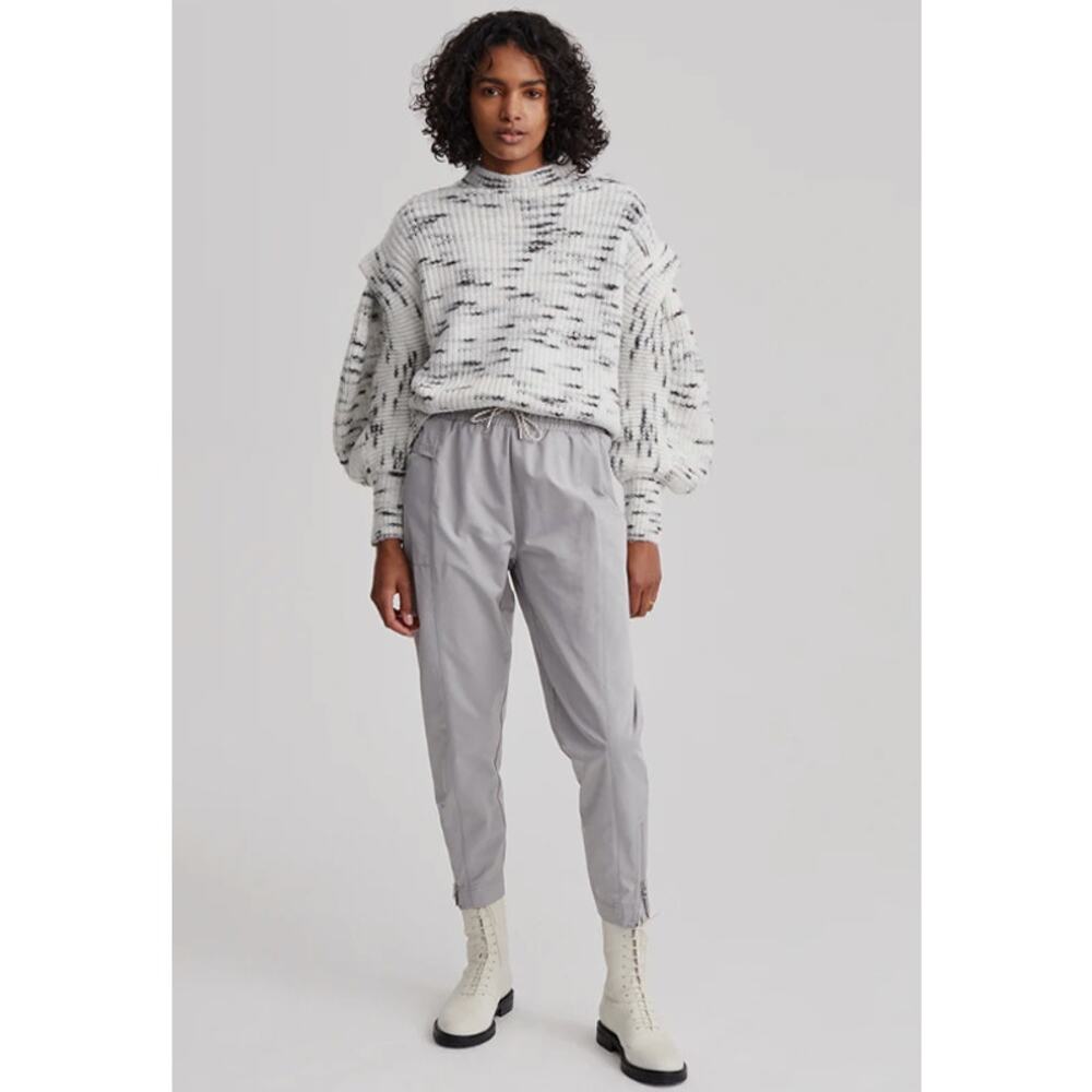 Varley Belgrave Mock Neck Ruffle Balloon Sleeve Knit Sweater Dalmation Large